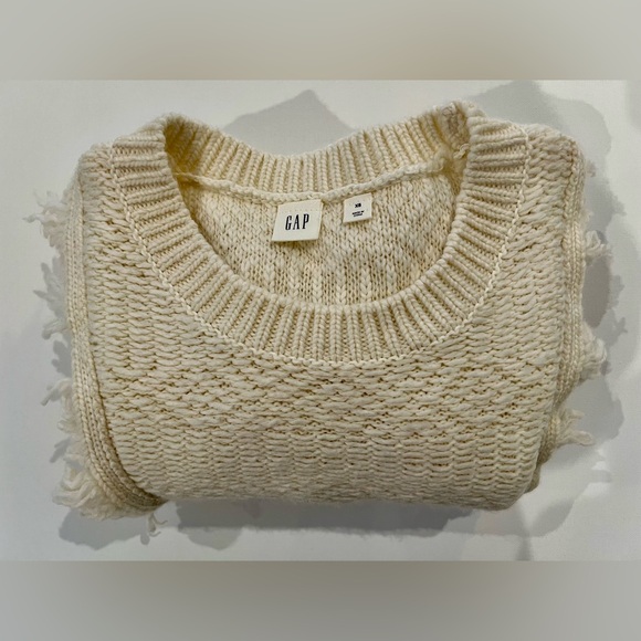 GAP Wool Blend Cable Knit Frilly Cream Fringe Extra Small Sweater - Picture 13 of 13